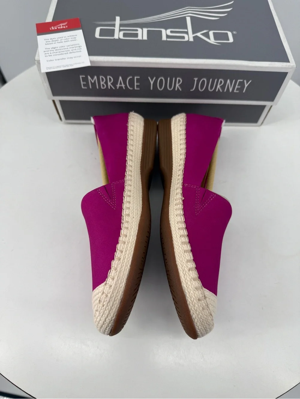 Dansko Fuschia Lesley Nubuck Leather Jute Trim Slip On Espadrilles NEW 5.5/6EU36